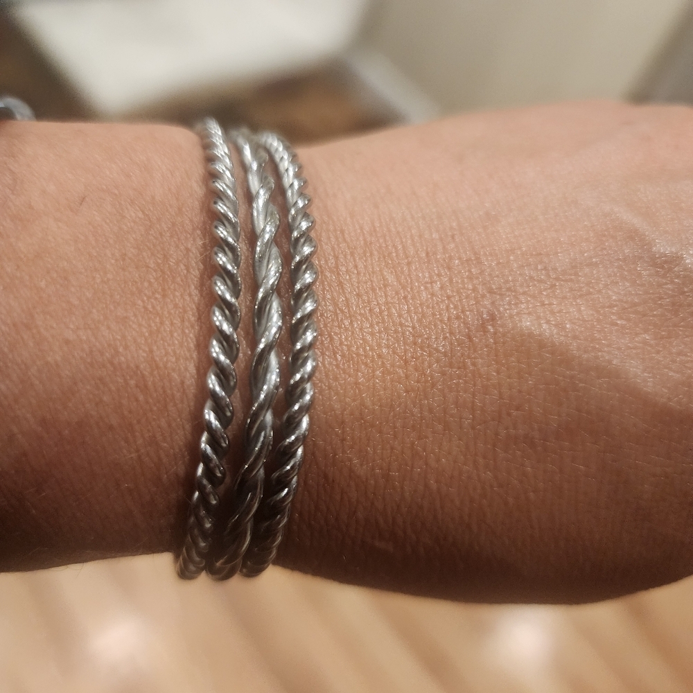 Silver Twisted Bangle Bracelets - image 1